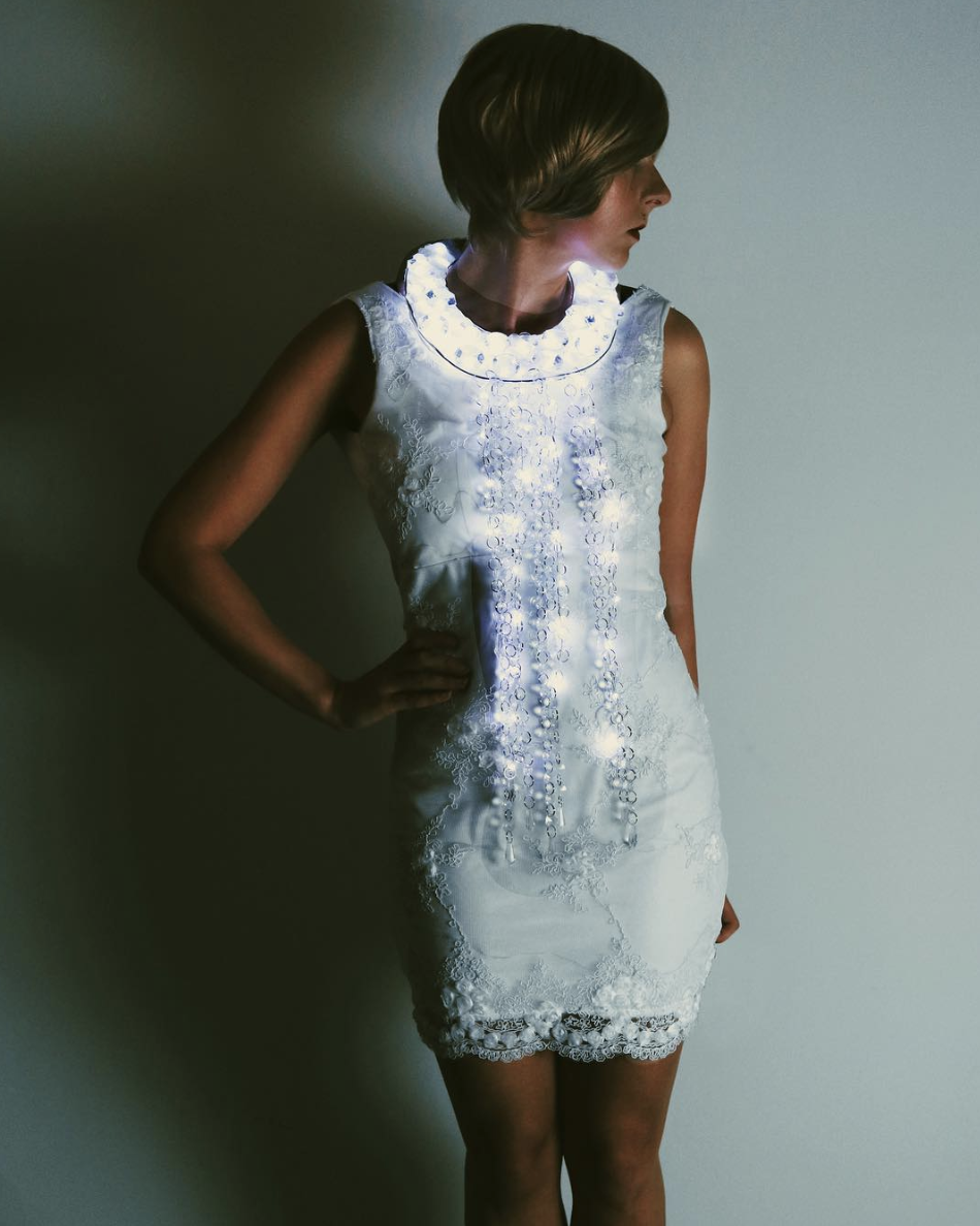 Opera singer wearing LED accessories