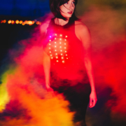 Dark Power Bodysuit, designer Chelsea Klukas wearing
